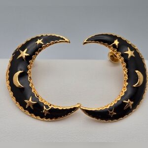 ✨2/$10✨ Black Enamel Crescent Moon & Gold Star Earrings
